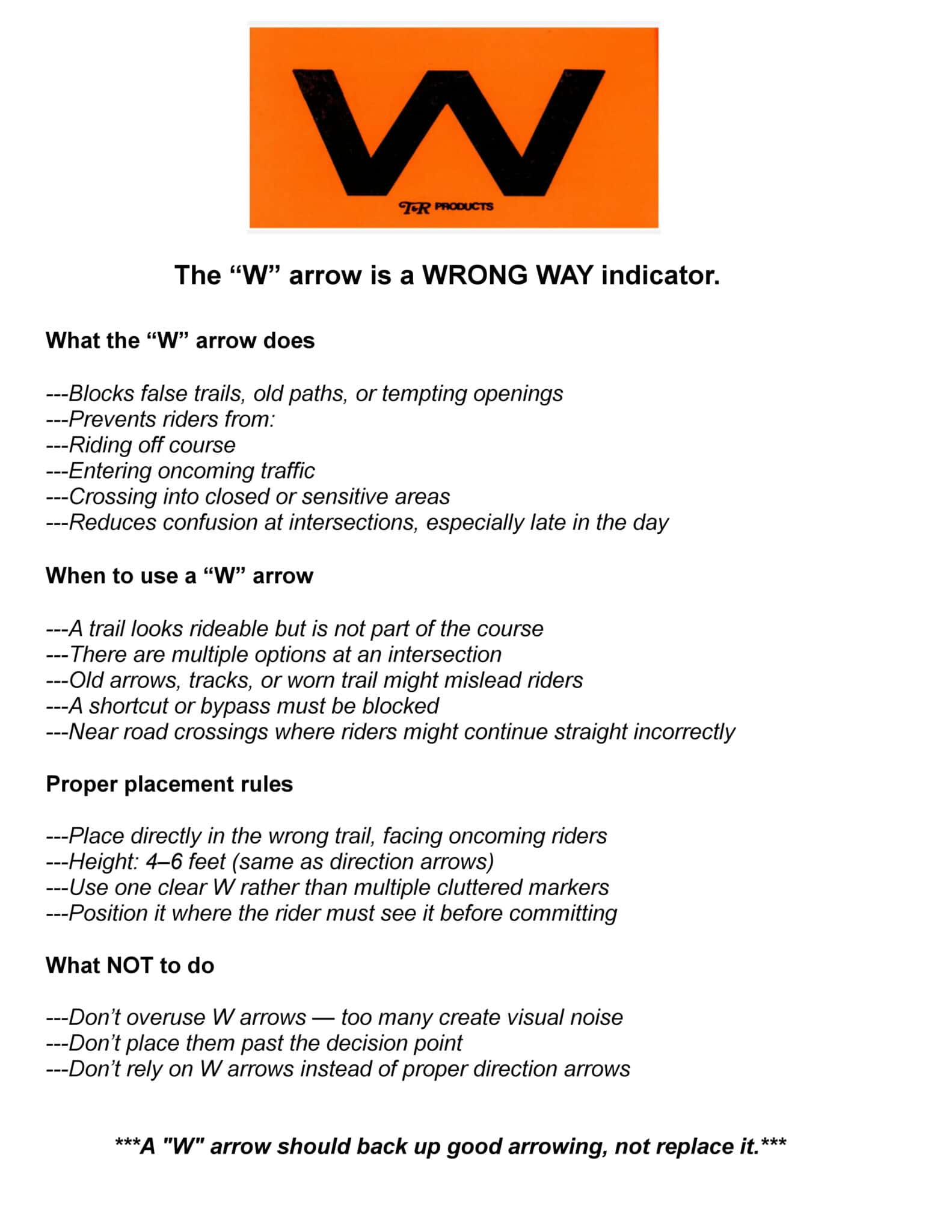 General Guideline for Arrowing – Wayne County MC